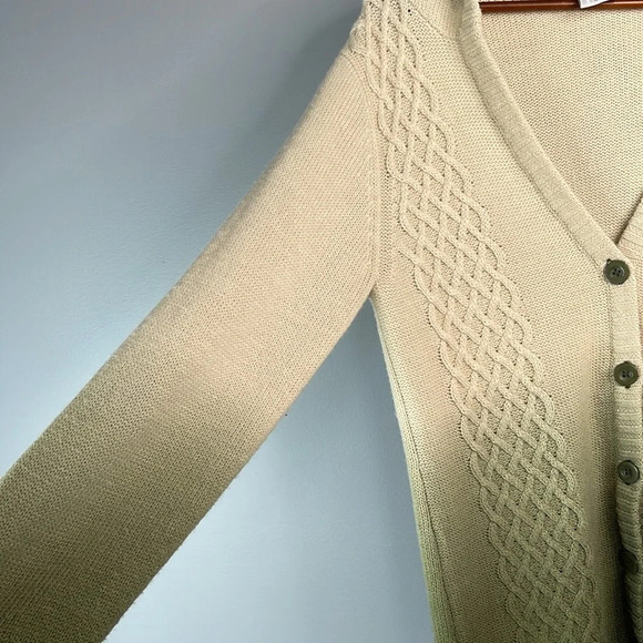 FIREFLY Wool Blend Cable-Knit Hooded Cardigan Sweater Cream Olive Green Ombre M - Picture 4 of 11